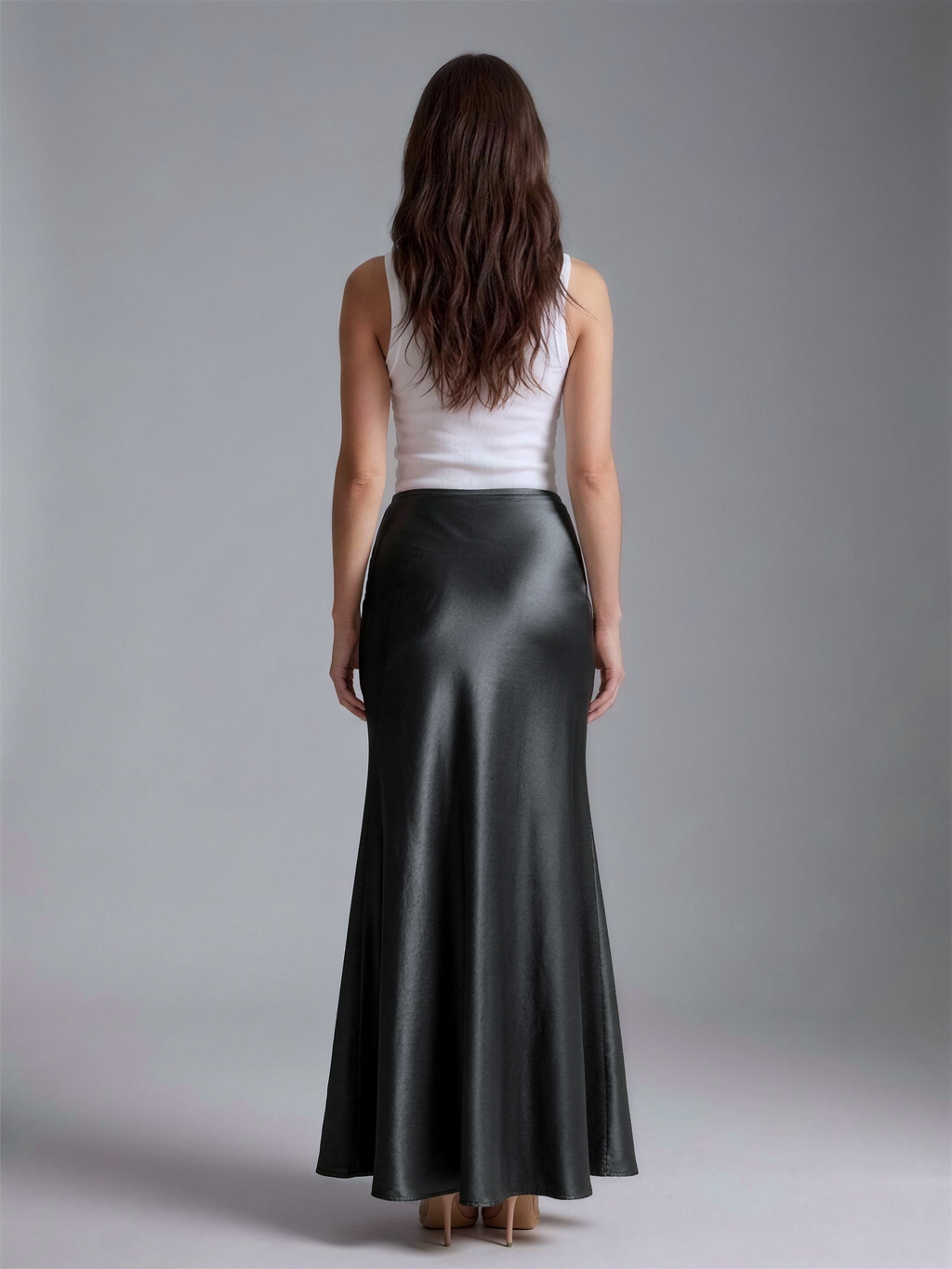 Bianca — High Waist Satin Maxi Skirt, back view