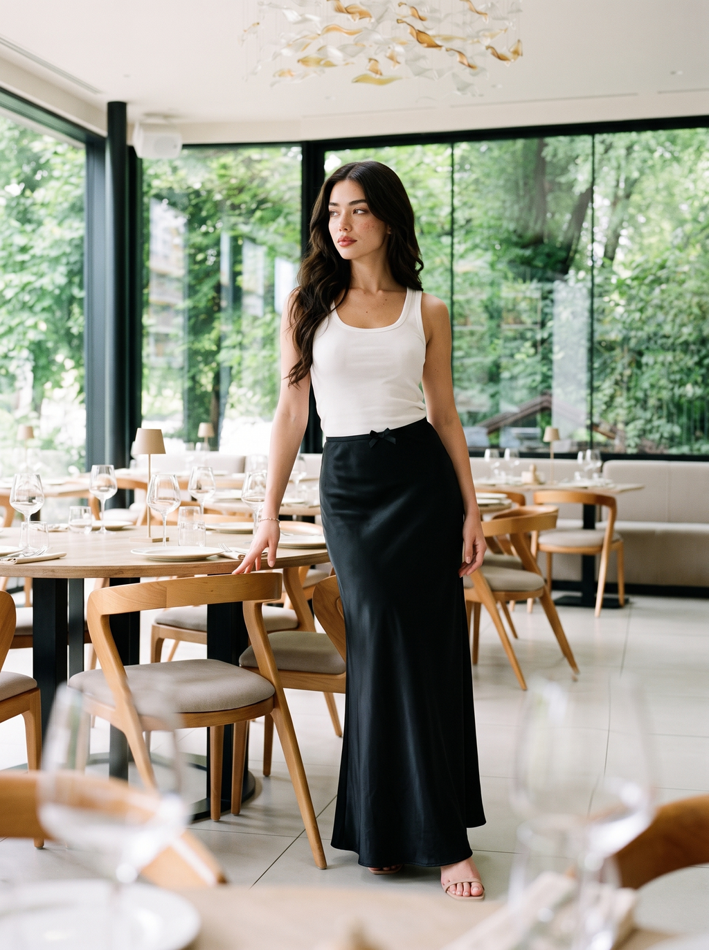 Bianca — High Waist Satin Maxi Skirt, lifestyle