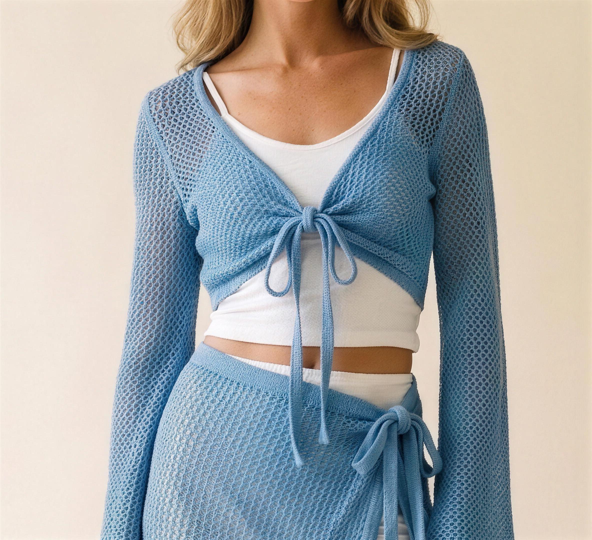 Serafina Knitted Crop Top and Slit Skirt Set, fabric detail close-up