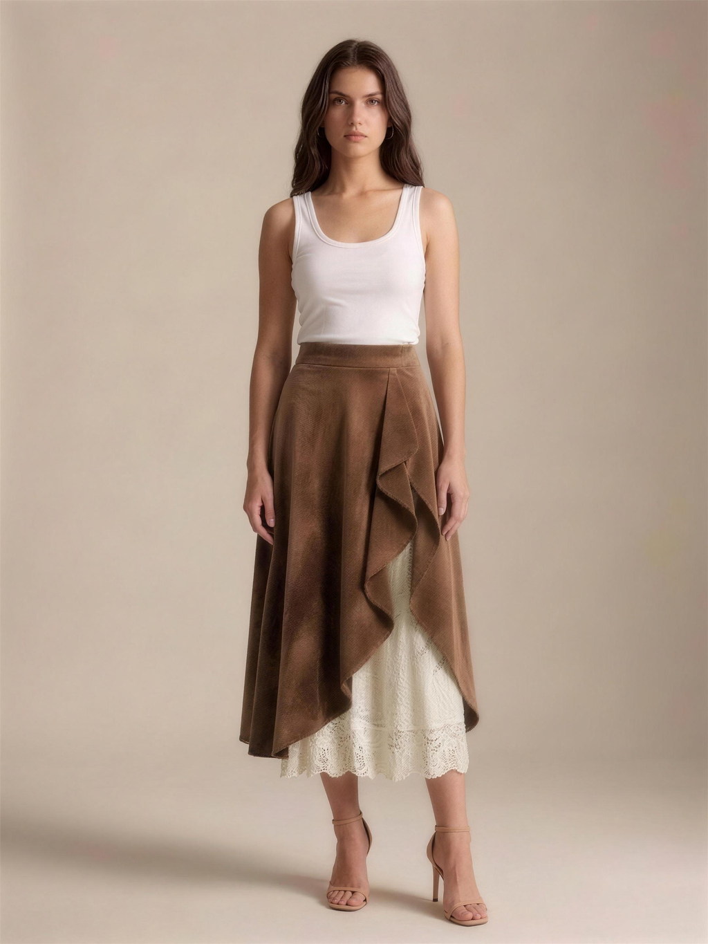 Livia — Lace Ruffled Midi Skirt, front view