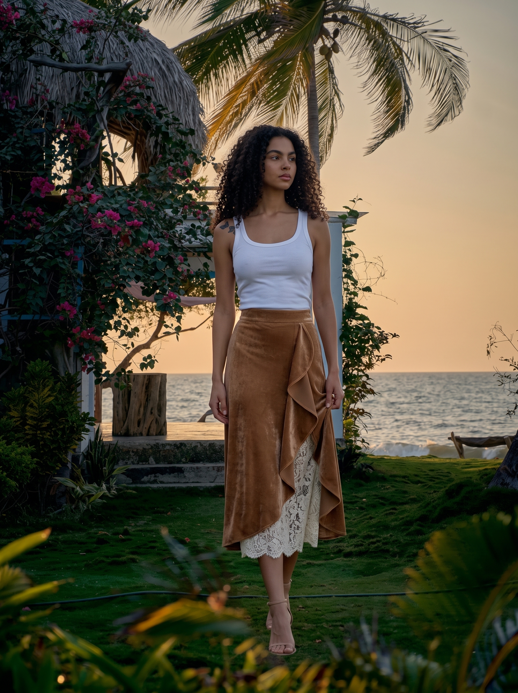 Livia — Lace Ruffled Midi Skirt, lifestyle