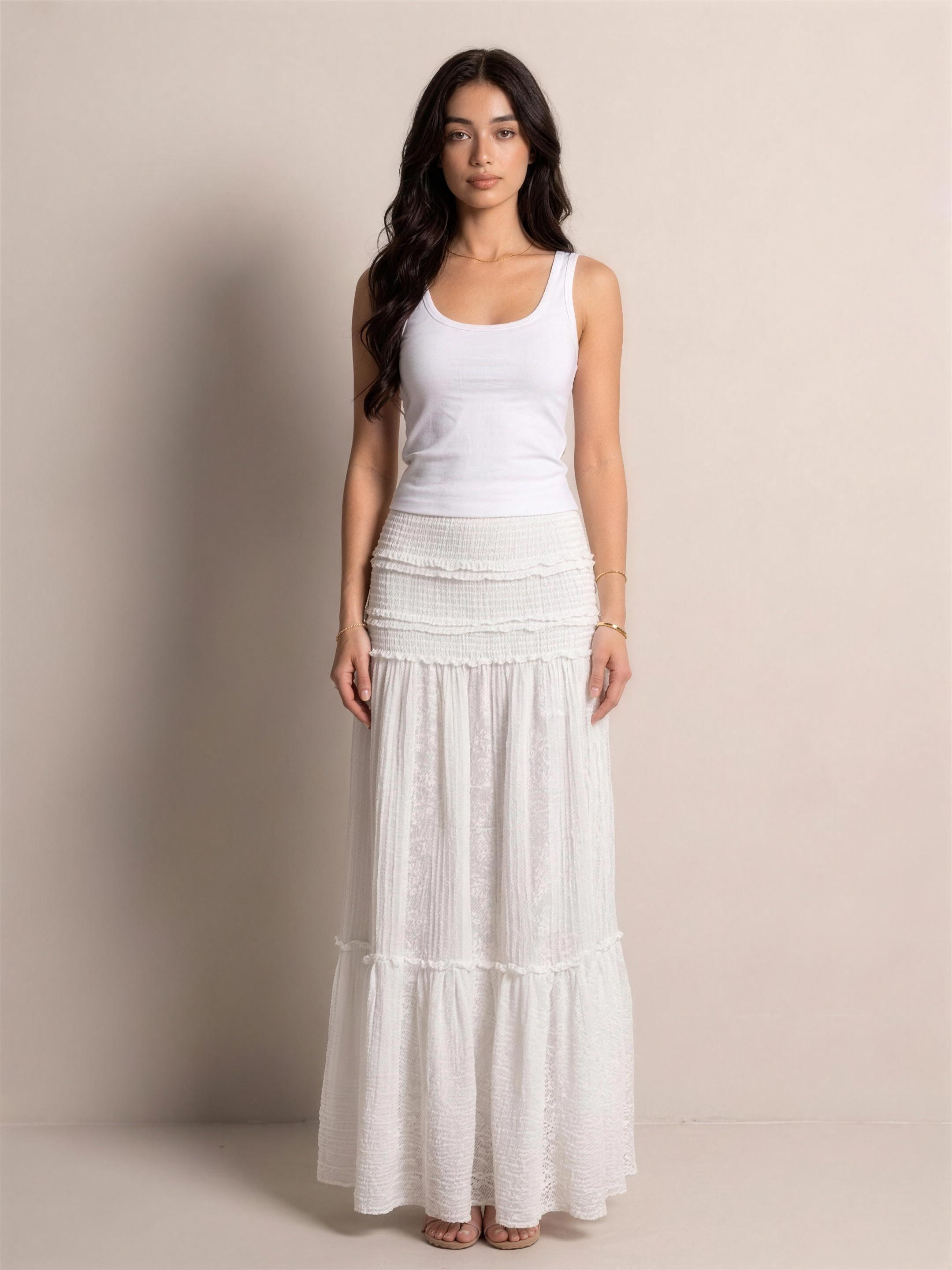 Ophelia — Lace Tiered Maxi Skirt, front view