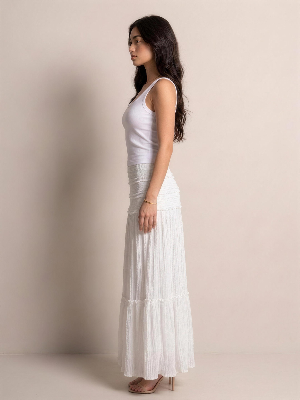 Ophelia — Lace Tiered Maxi Skirt, side view