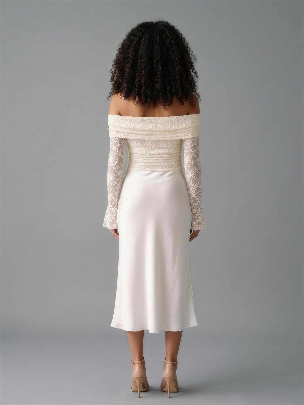 Luna — Off Shoulder Long Sleeve Lace Top, back view