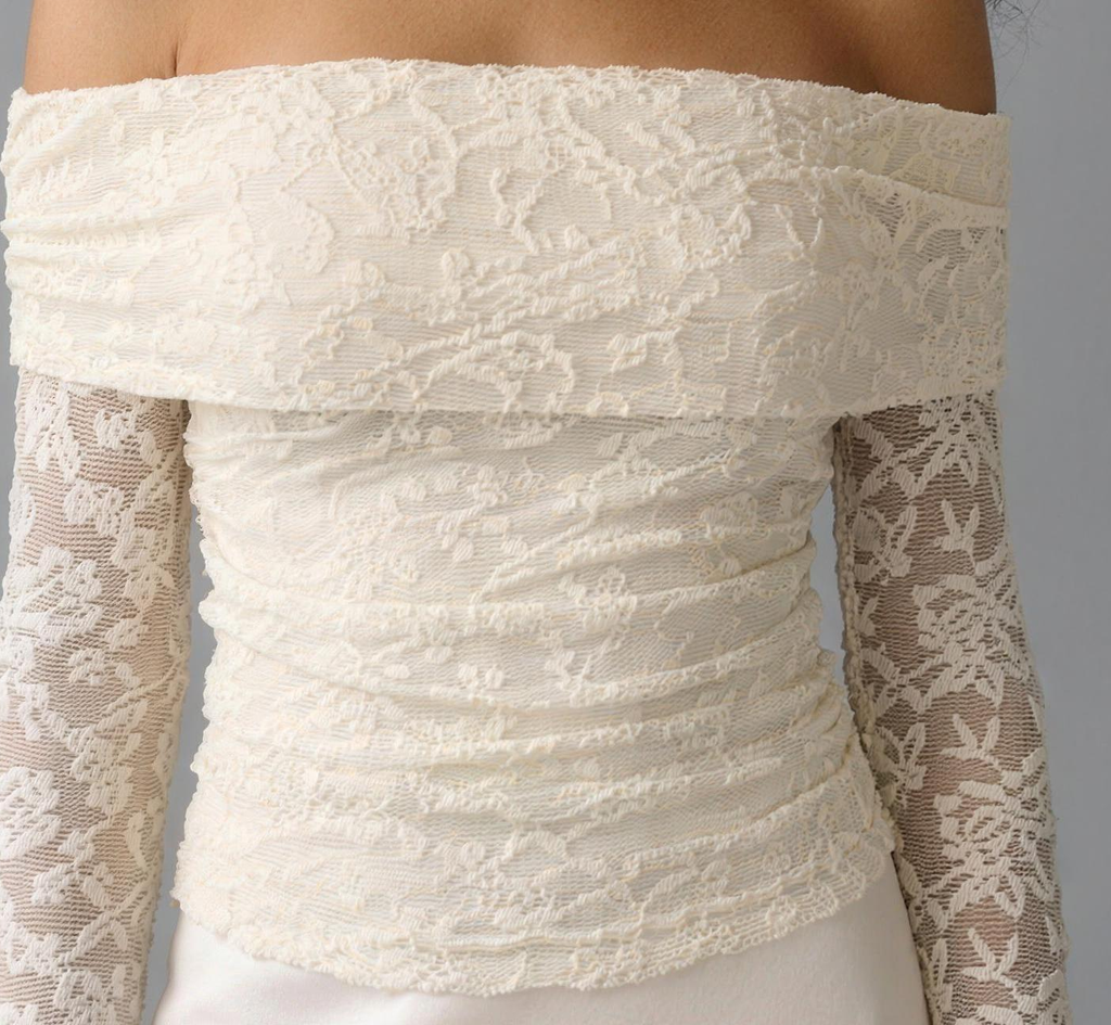 Luna — Off Shoulder Long Sleeve Lace Top, fabric detail