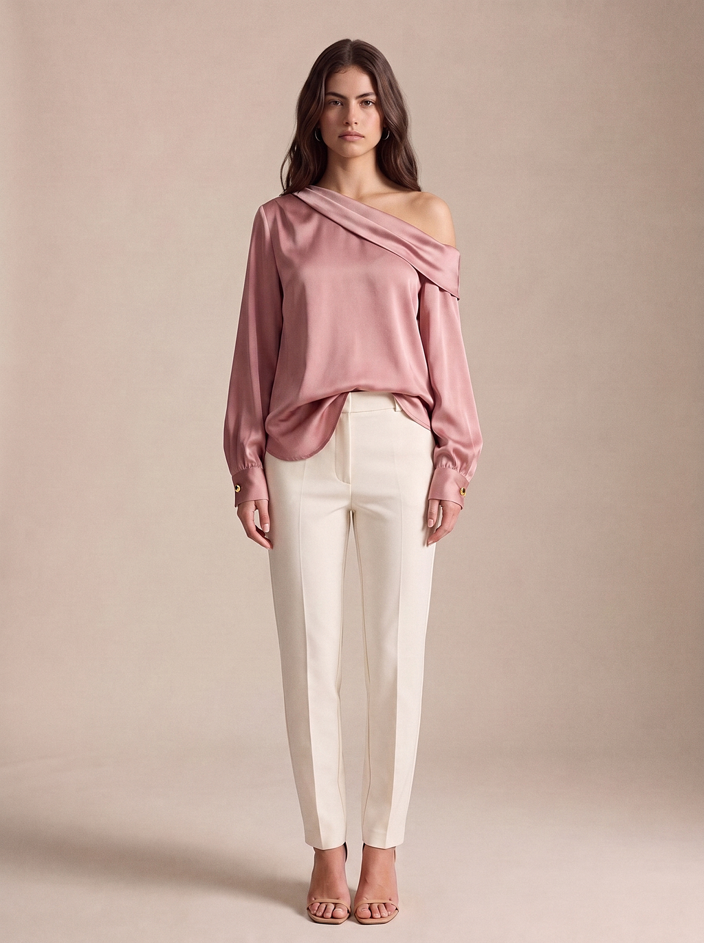 Vera — One-Shoulder Satin Blouse, front view