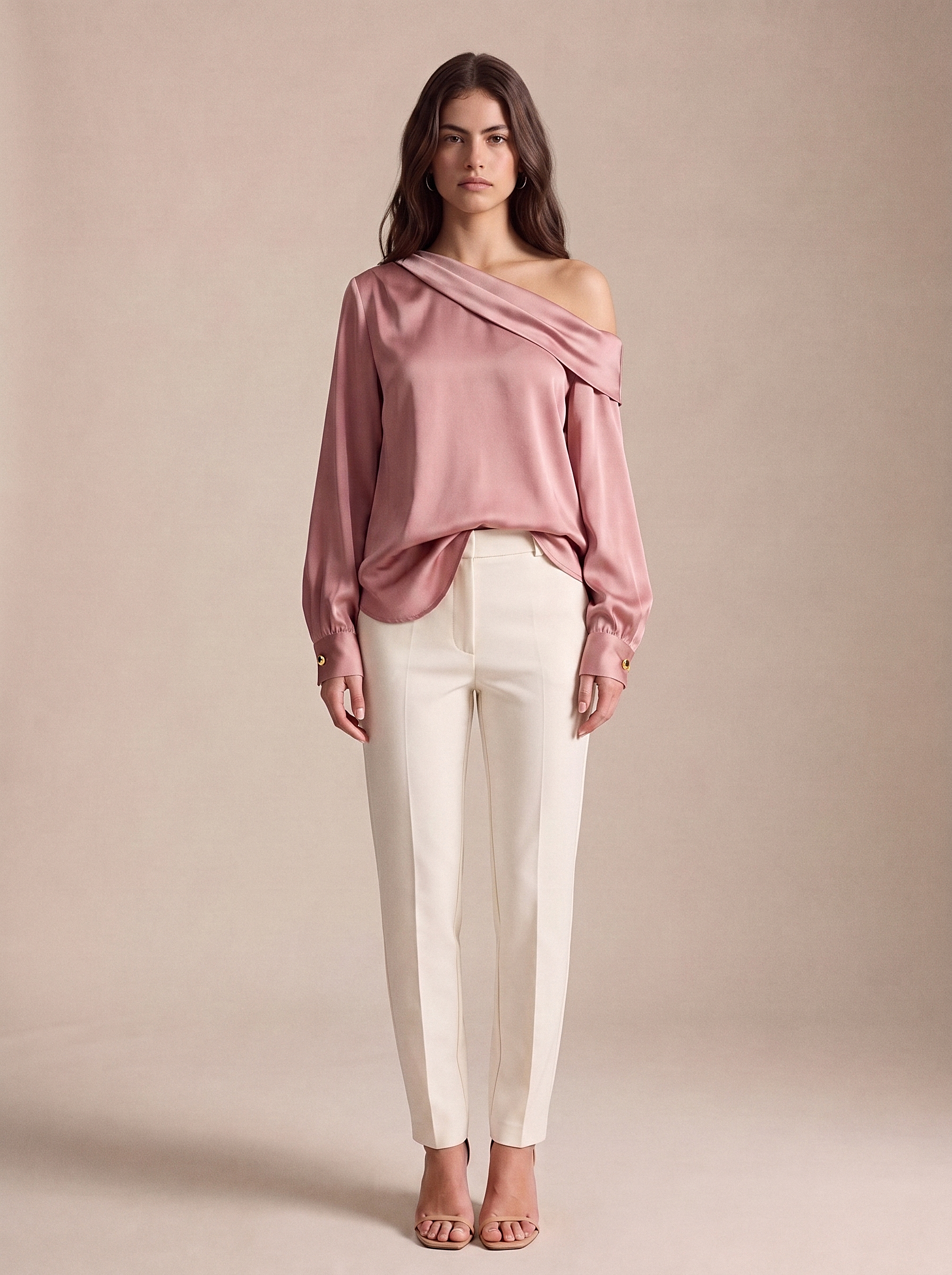 Vera — One-Shoulder Satin Blouse, front view