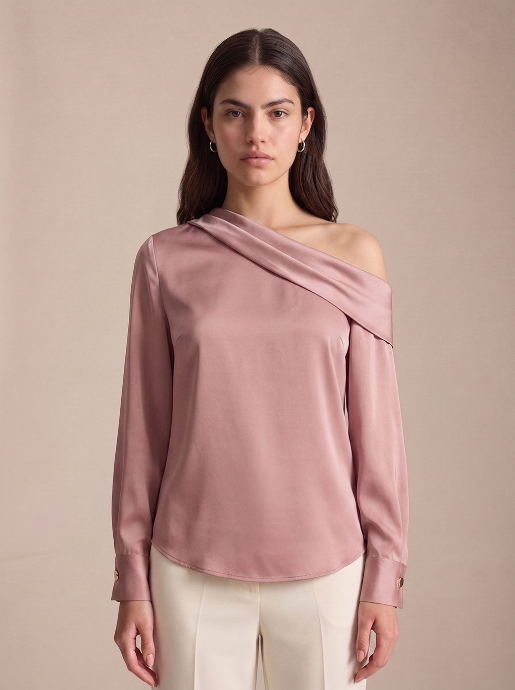 Vera — One-Shoulder Satin Blouse, front view, waist up