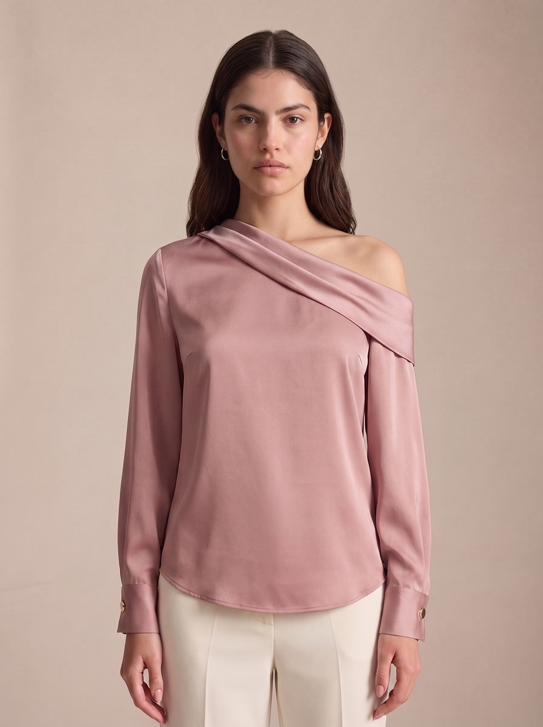 Vera — One-Shoulder Satin Blouse, front view, waist up