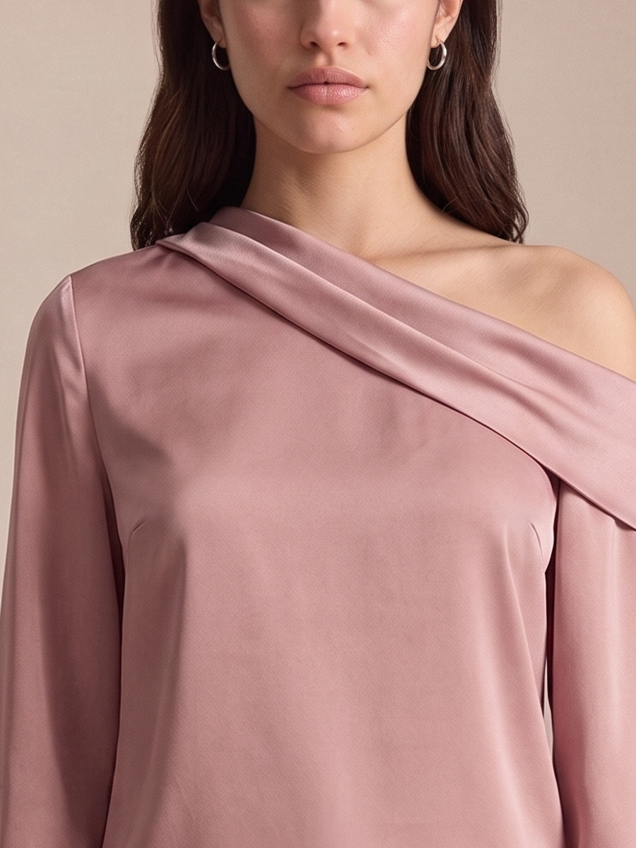 Vera — One-Shoulder Satin Blouse, fabric detail