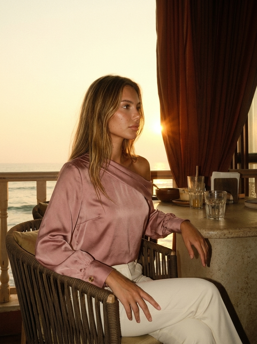 Vera — One-Shoulder Satin Blouse, lifestyle