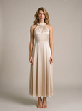 Perla — Pearl Halter Satin Midi Dress, front view