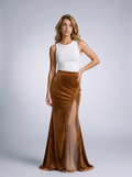 Giulia Pearl Trim Slit Maxi Skirt, front view on model
