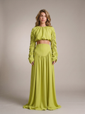 Delphine Ruched Long Sleeve Top and High Waist Skirt Set, front view on model