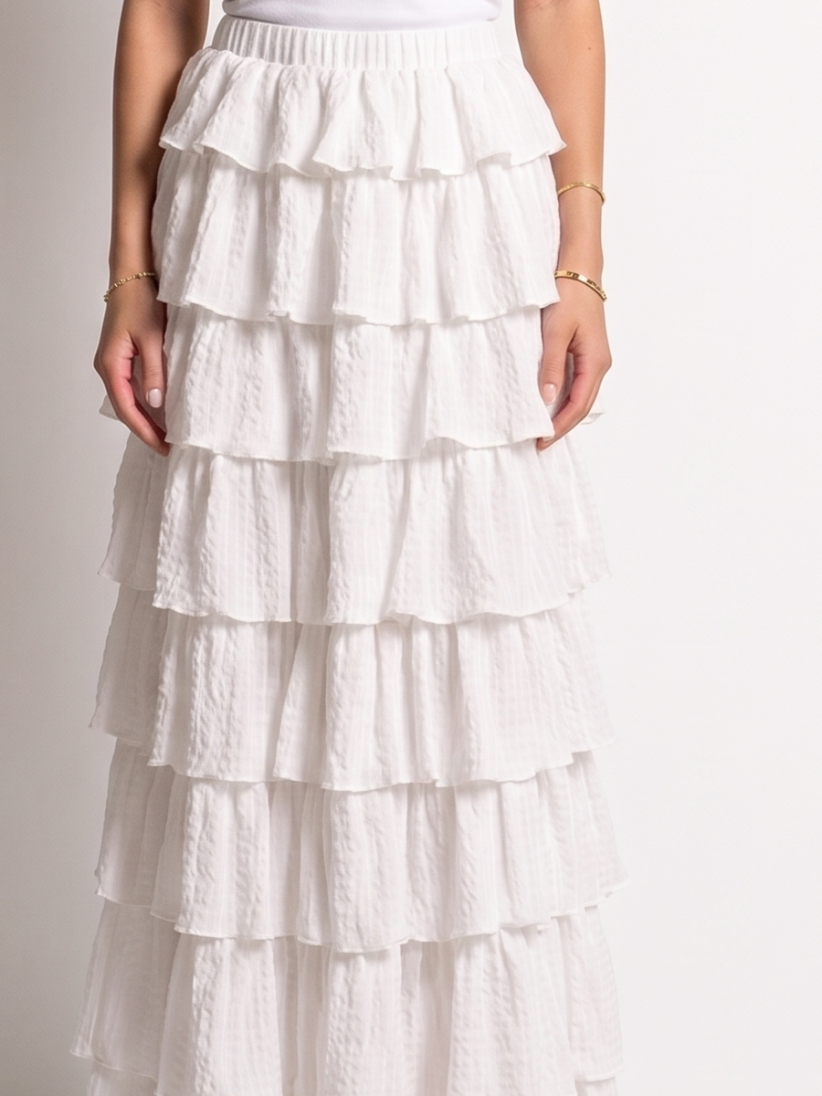 Cassis — Ruffle Layered Maxi Skirt, fabric detail