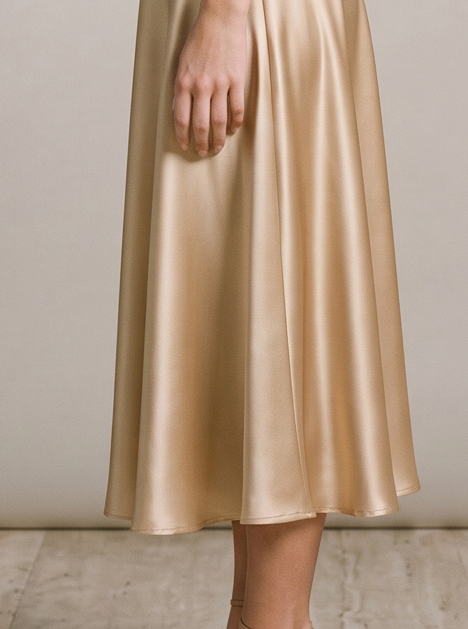 Aurelia Satin A-Line Midi Skirt, fabric detail close-up