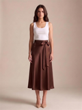 Emilia — Satin A-Line Midi Skirt, front view