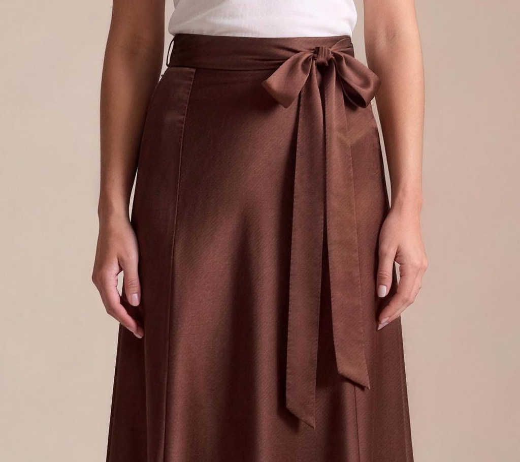 Emilia — Satin A-Line Midi Skirt, fabric detail