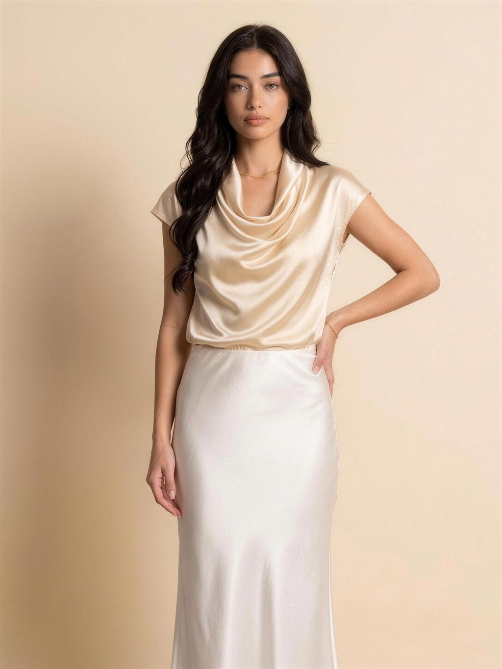 Talia — Satin Cowl Neck Blouse, view
