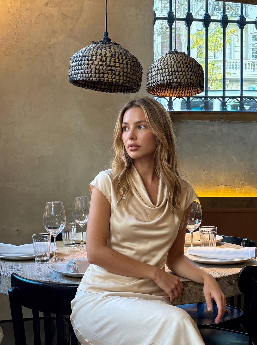 Talia — Satin Cowl Neck Blouse, lifestyle