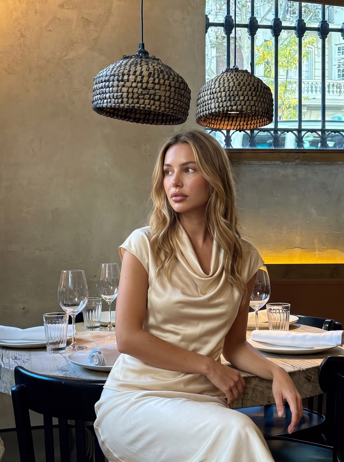 Talia — Satin Cowl Neck Blouse, lifestyle