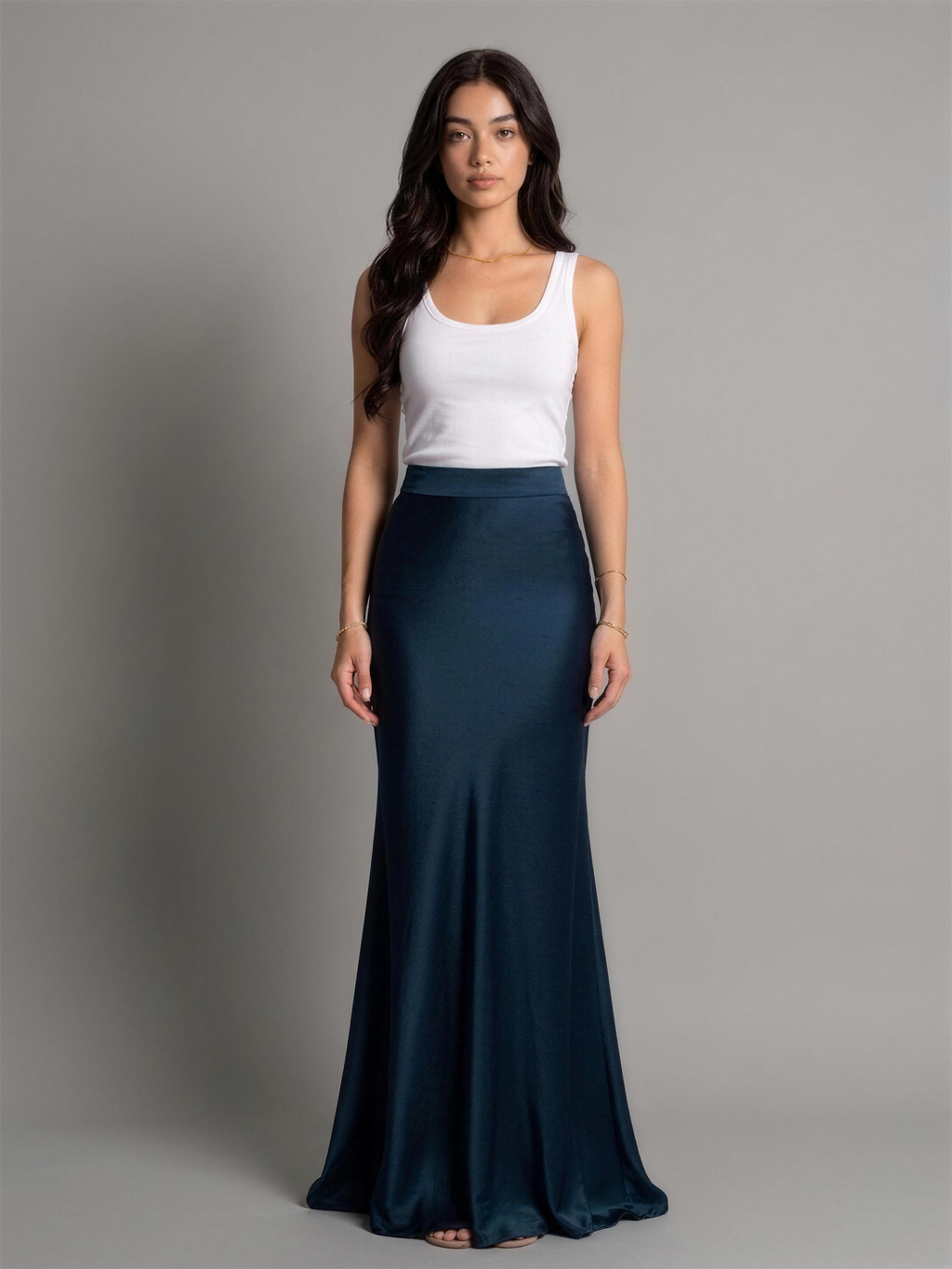 Colette — Satin High Waist Maxi Skirt, front view