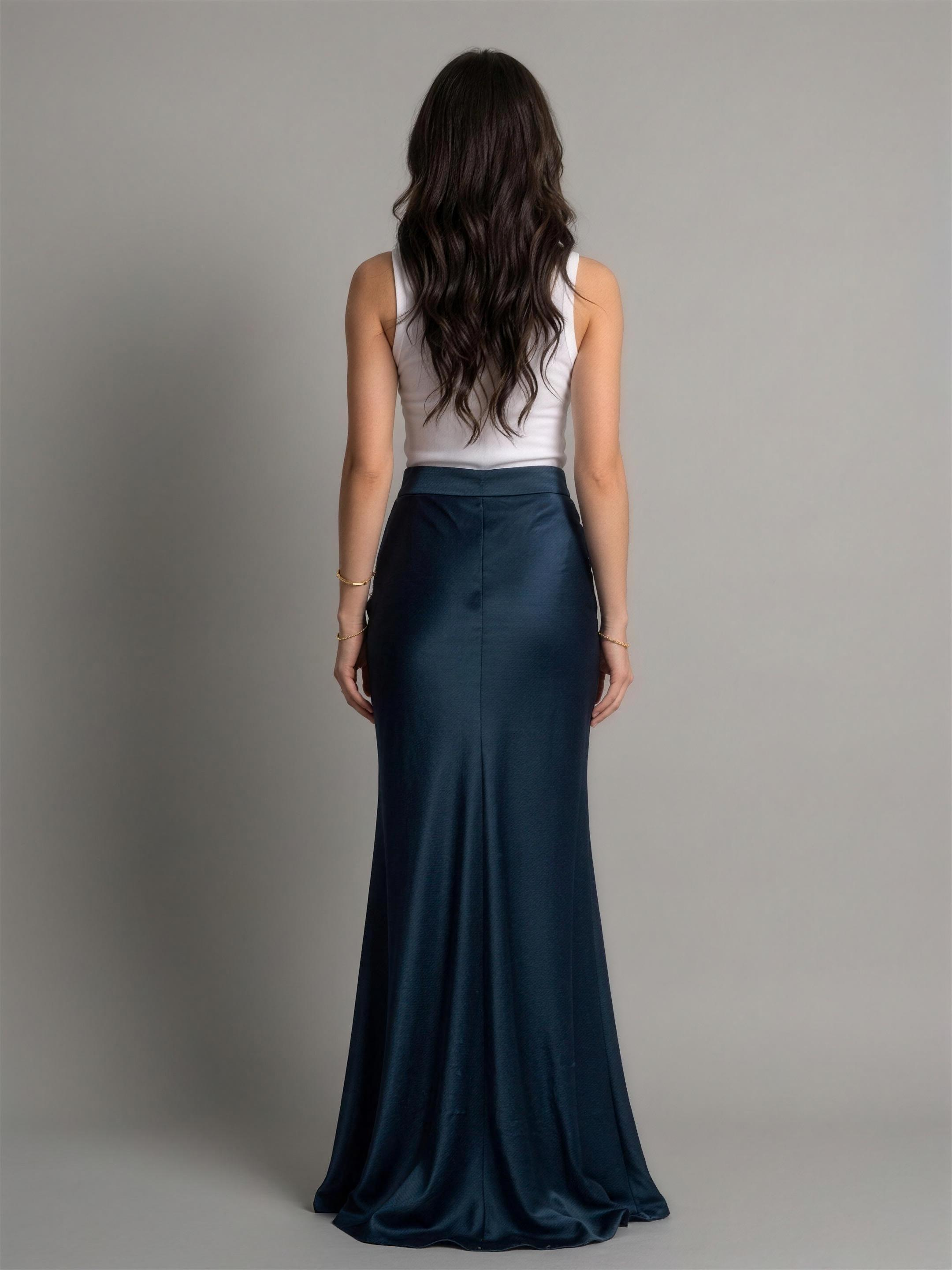 Colette — Satin High Waist Maxi Skirt, back view