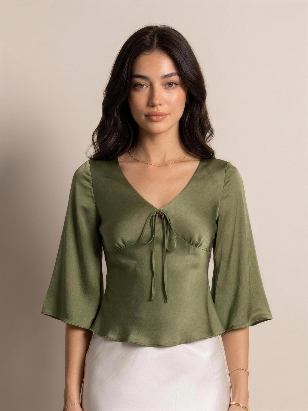 Zola — Satin Tie-Front Blouse, front view