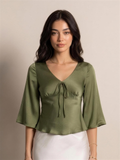 Zola — Satin Tie-Front Blouse, front view