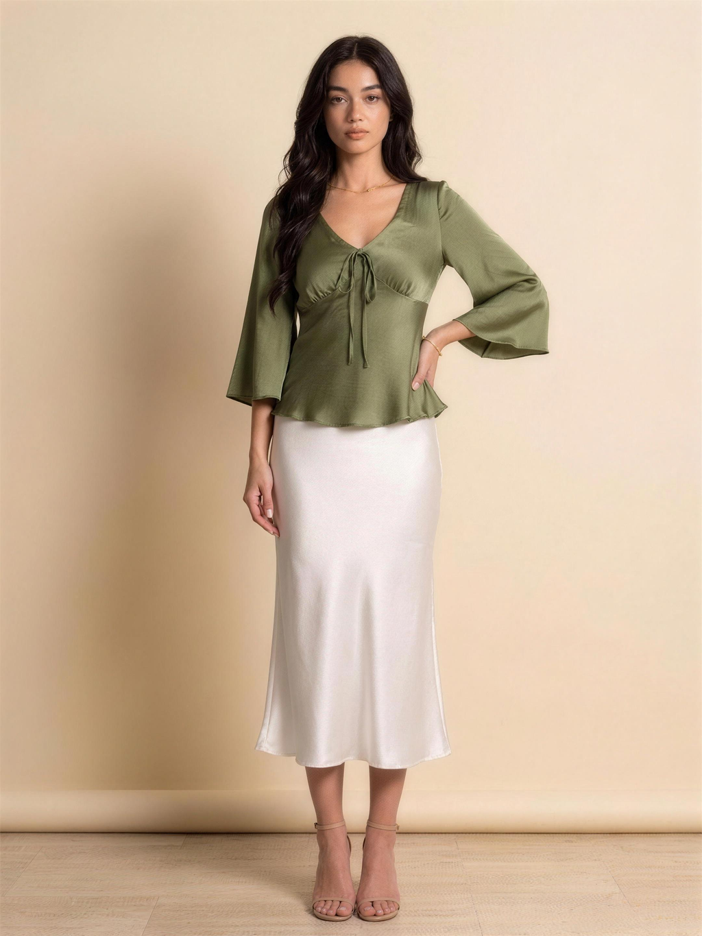 Zola — Satin Tie-Front Blouse, view