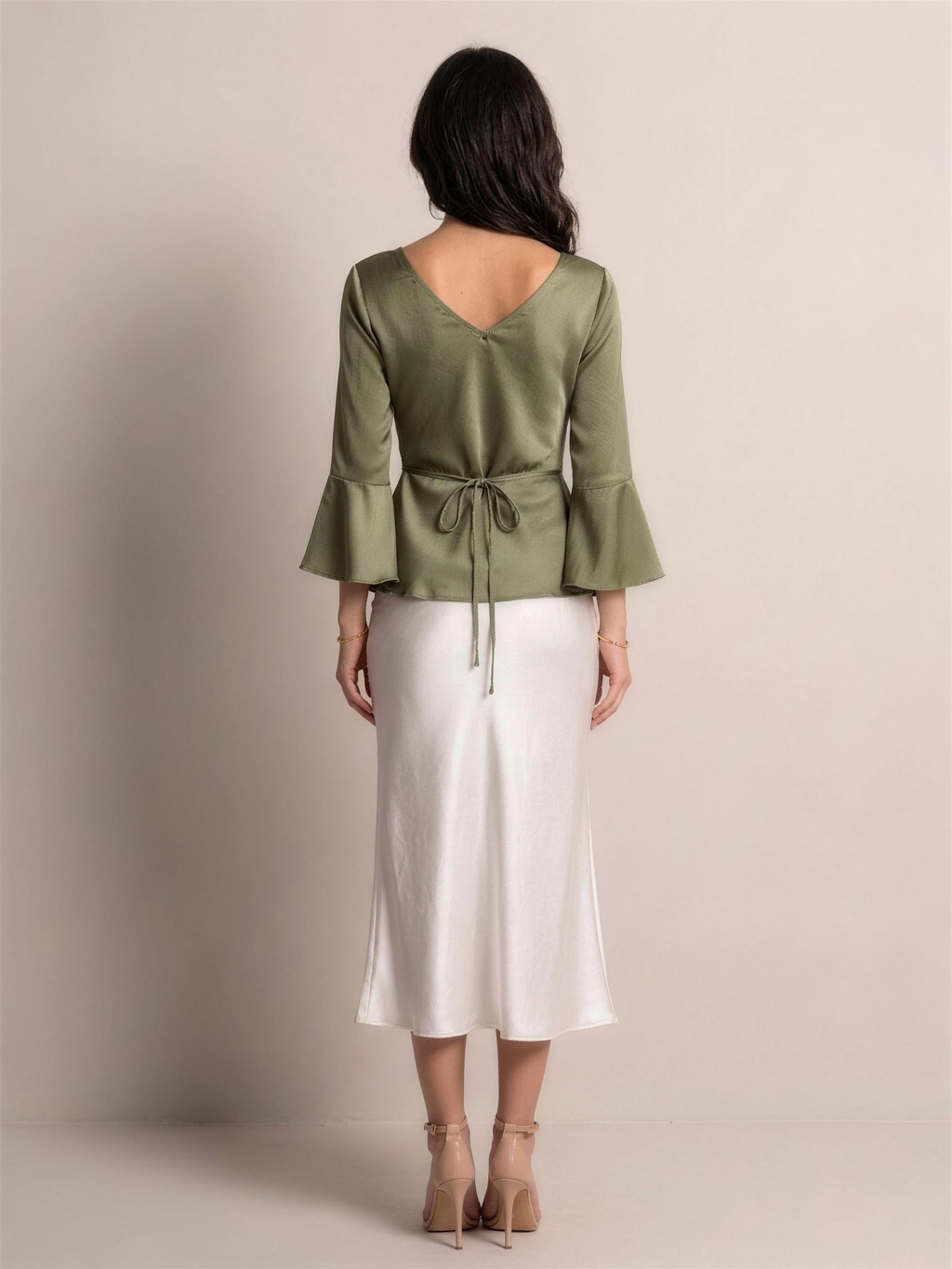 Zola — Satin Tie-Front Blouse, back view
