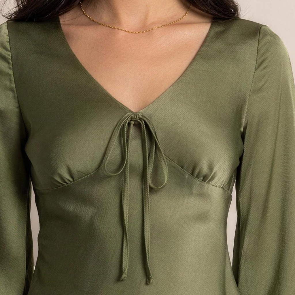 Zola — Satin Tie-Front Blouse, fabric detail