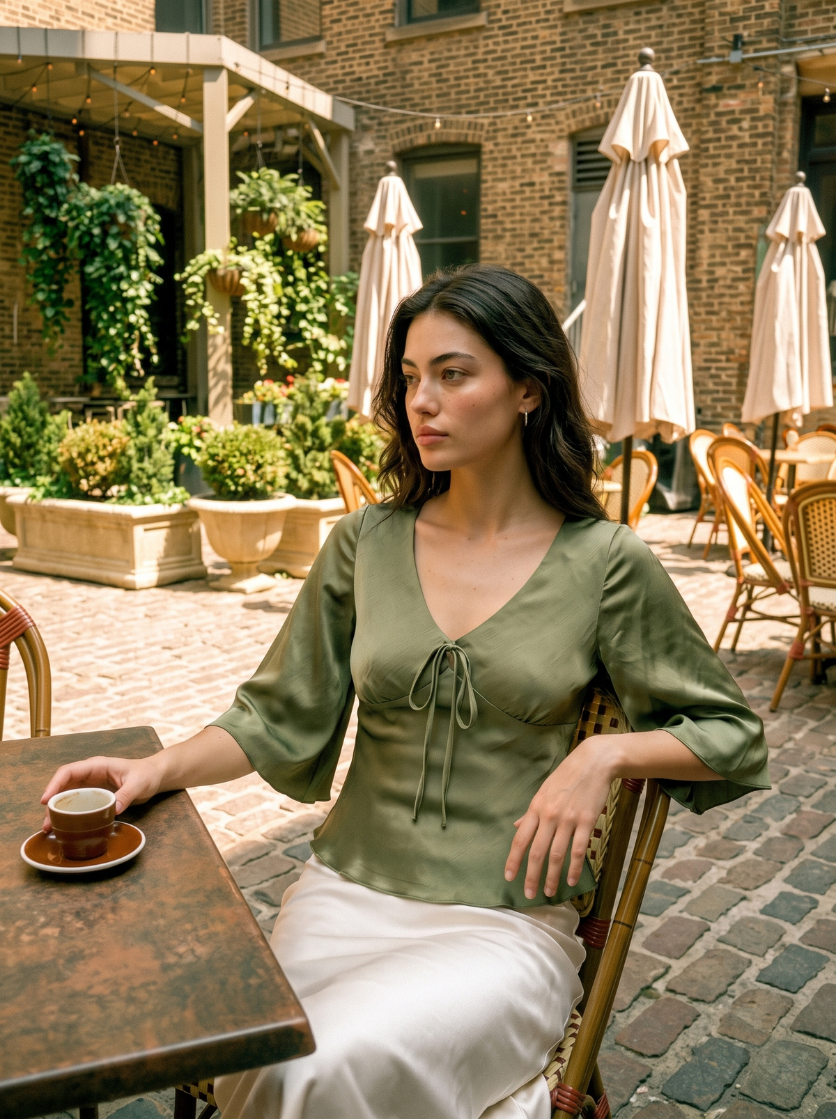 Zola — Satin Tie-Front Blouse, lifestyle