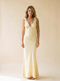 Simona — Satin Tie Shoulder Deep V-Neck Dress, front view