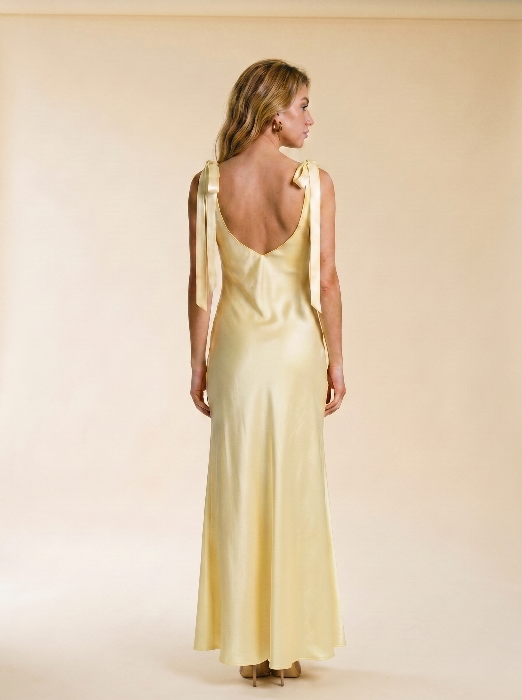 Simona — Satin Tie Shoulder Deep V-Neck Dress