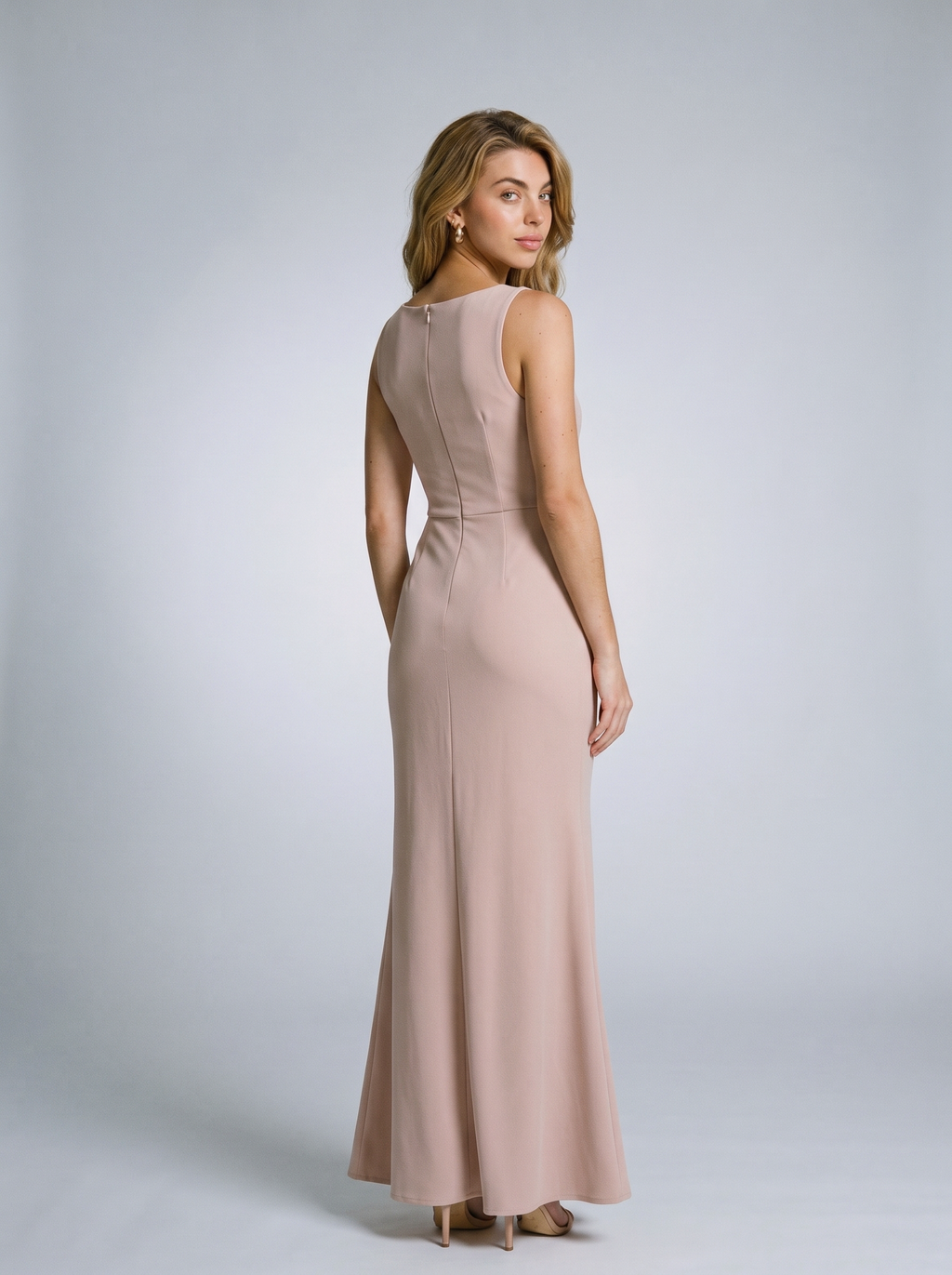 Annalisa — Sleeveless High Slit Maxi Dress, back view, glancing over shoulder