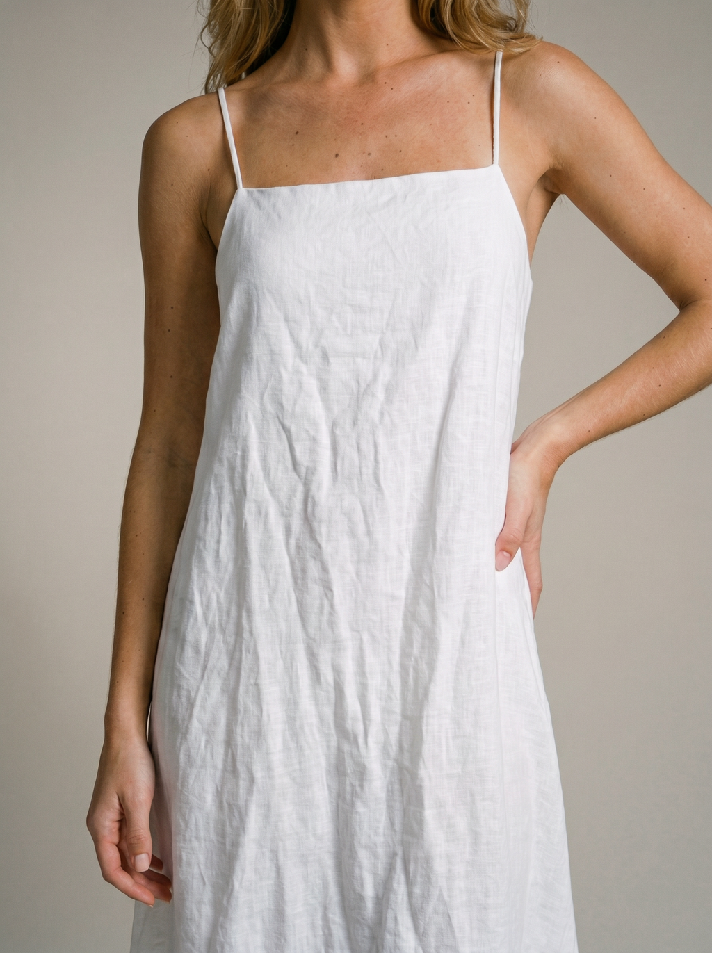Antibes — Sleeveless Linen Casual Maxi Dress, fabric detail
