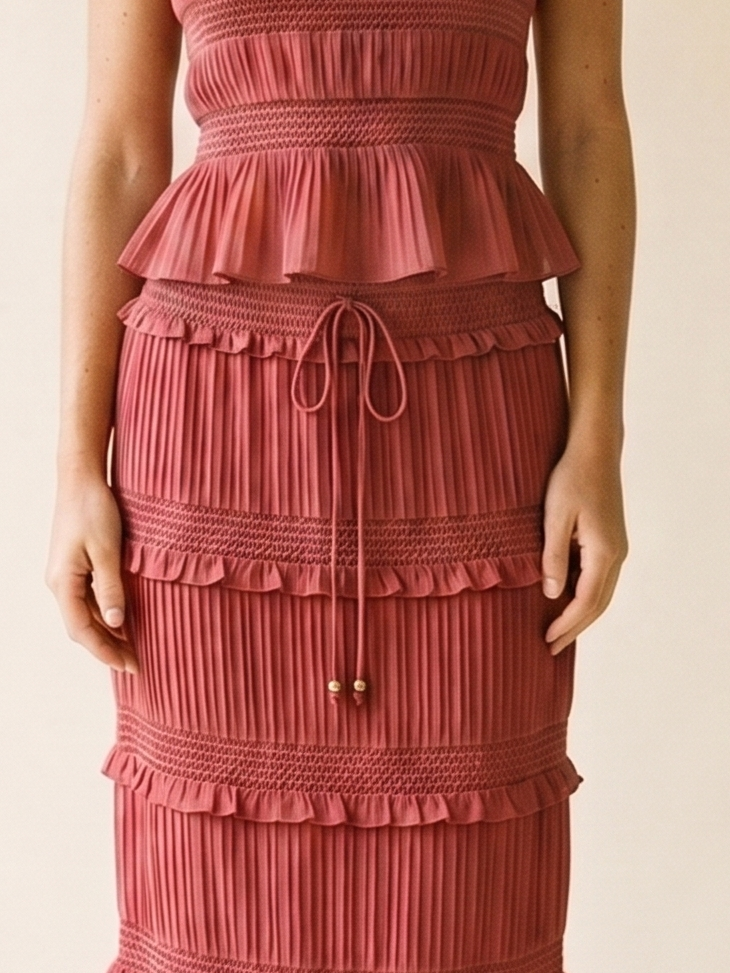 Cefalu Sleeveless Top and Maxi Skirt Set, fabric detail close-up