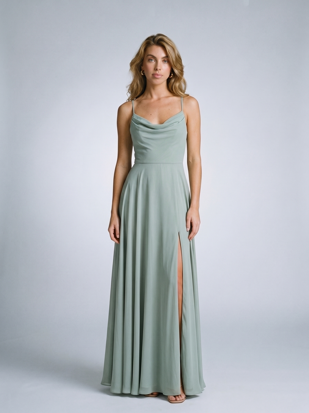 Ludovica — Slit Cowl Neck Maxi Dress, front view