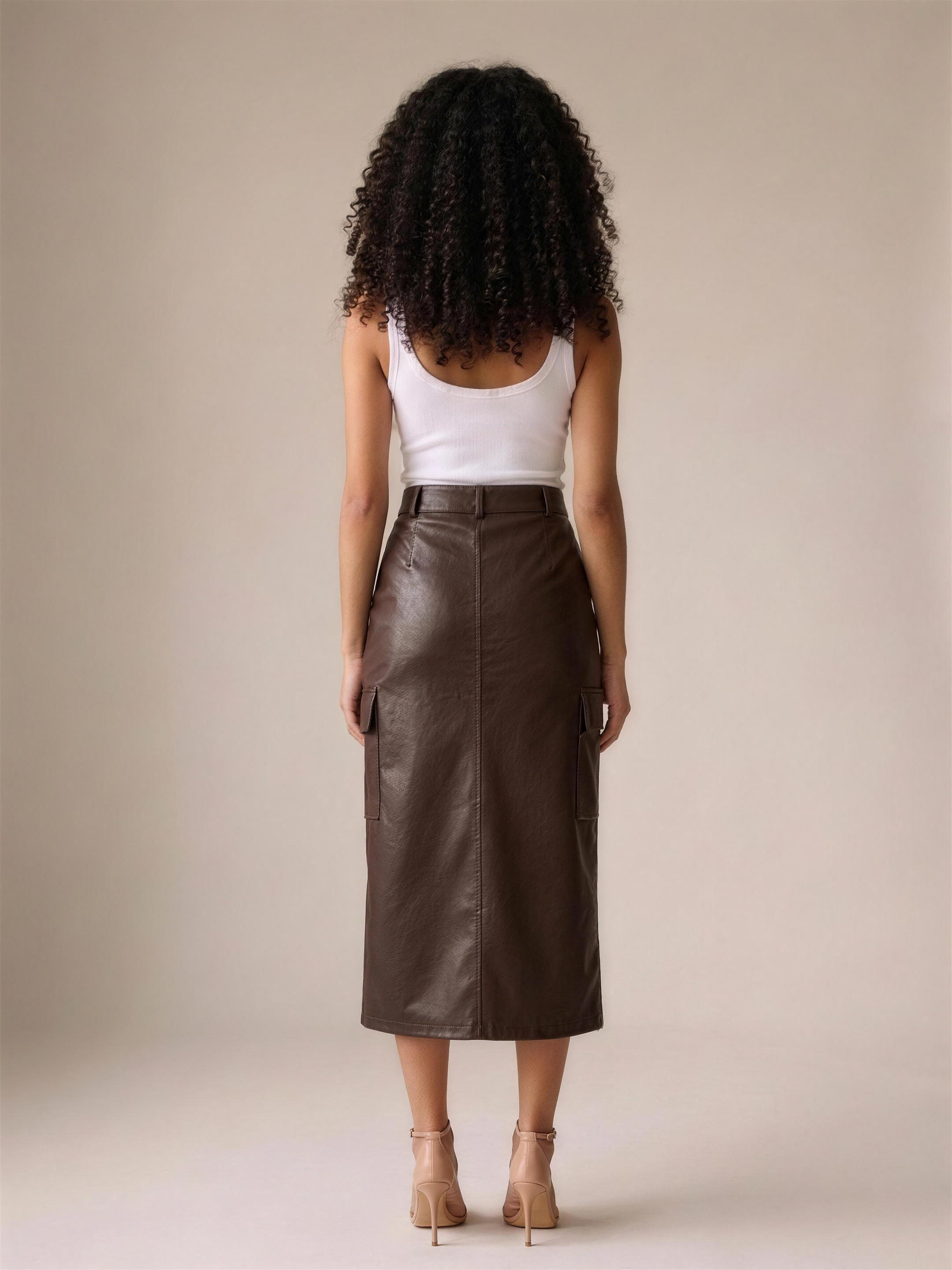 Anais — Slit Midi Skirt with Pockets, back view