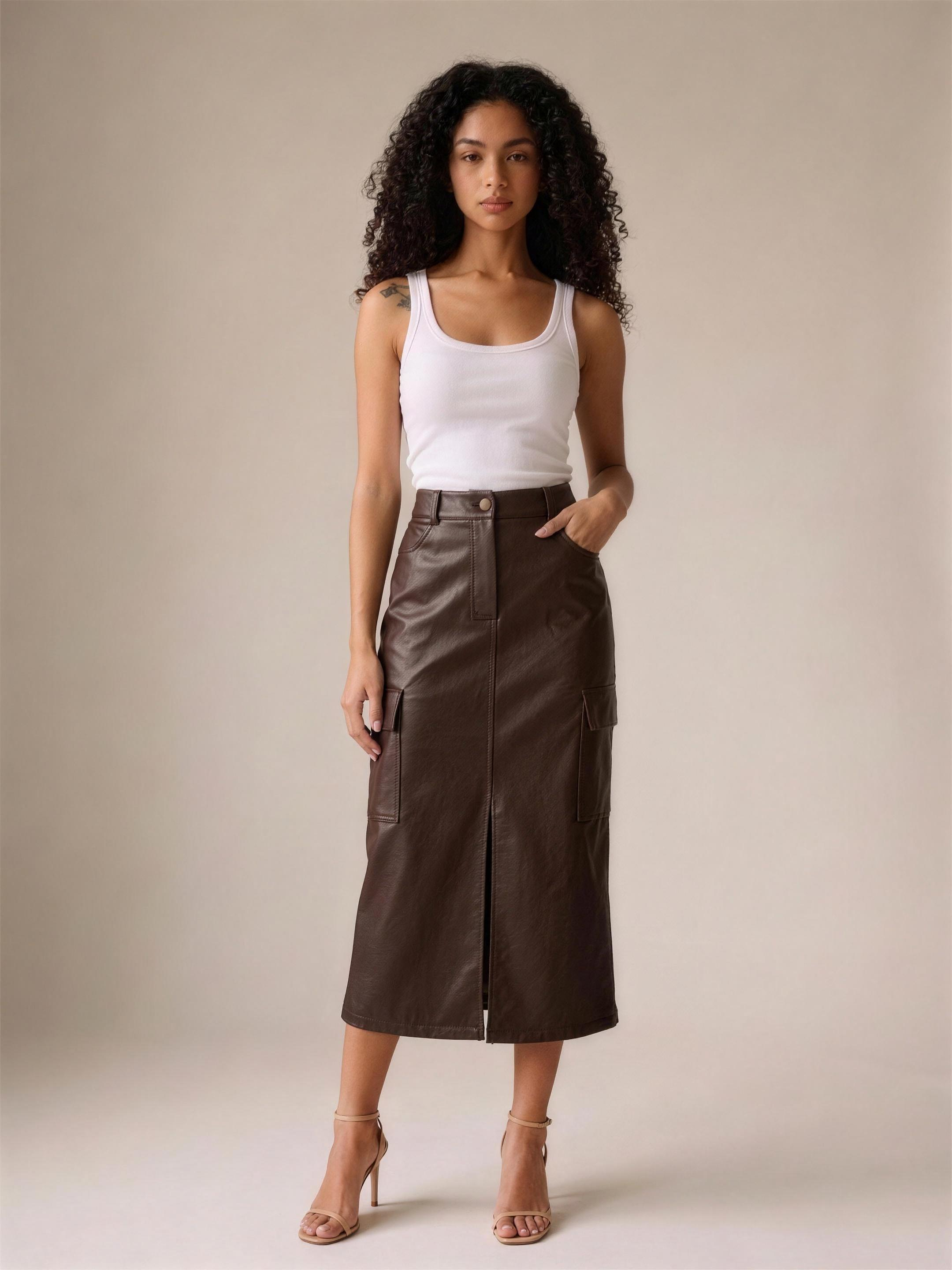 Anais — Slit Midi Skirt with Pockets, front view
