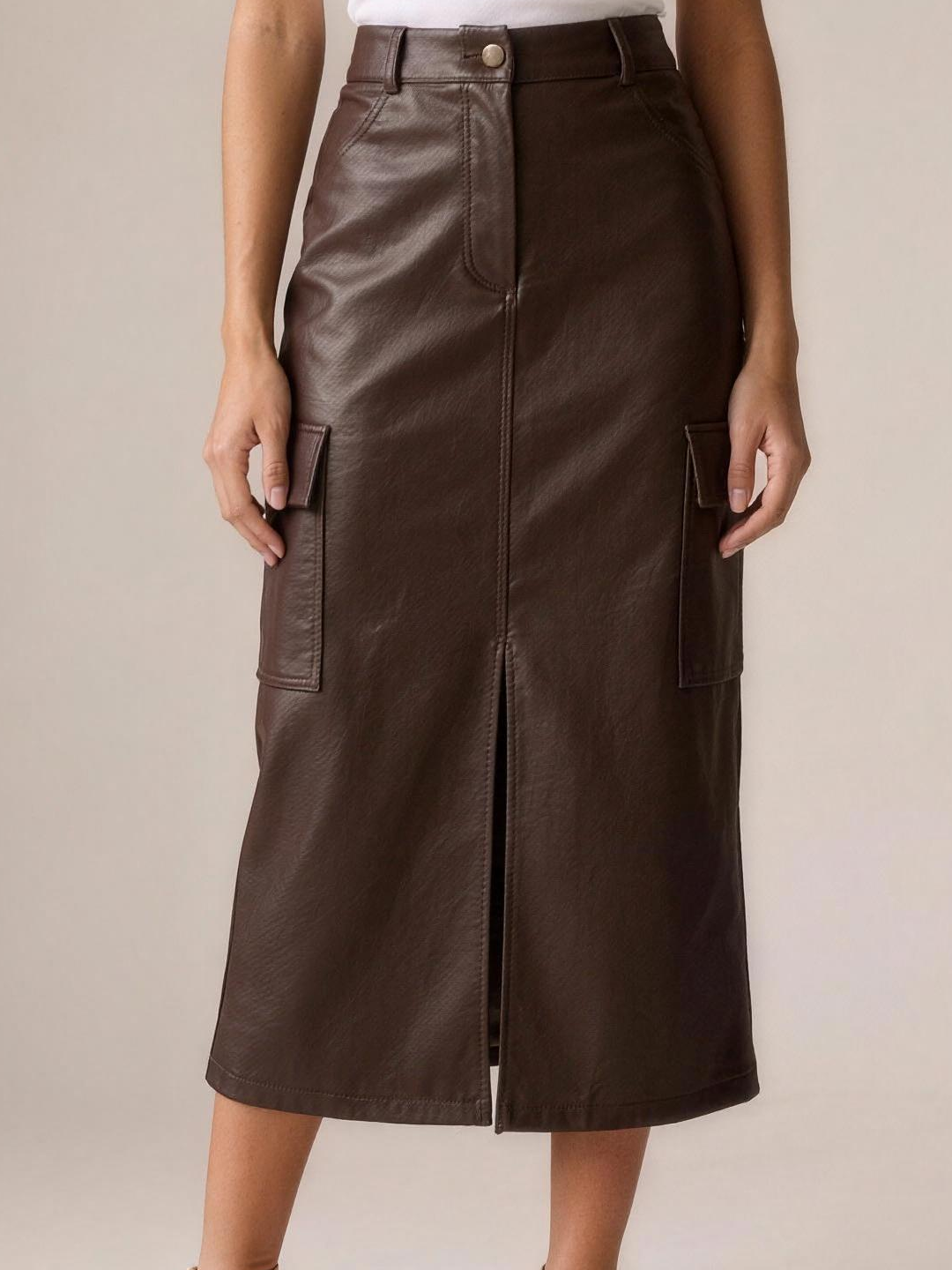 Anais — Slit Midi Skirt with Pockets, fabric detail