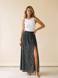 Fiorella Slit Printed Skirt, front view on model