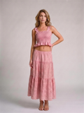 Sorrento Smocked Crop Top and Hollow-Out Skirt Set, front view on model