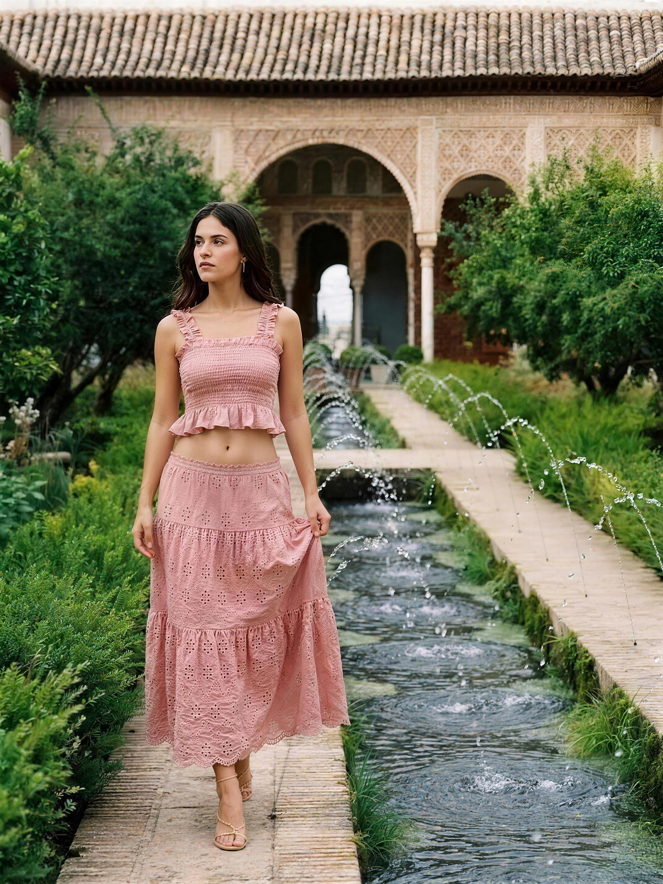 Sorrento Smocked Crop Top and Hollow-Out Skirt Set, styled lifestyle look