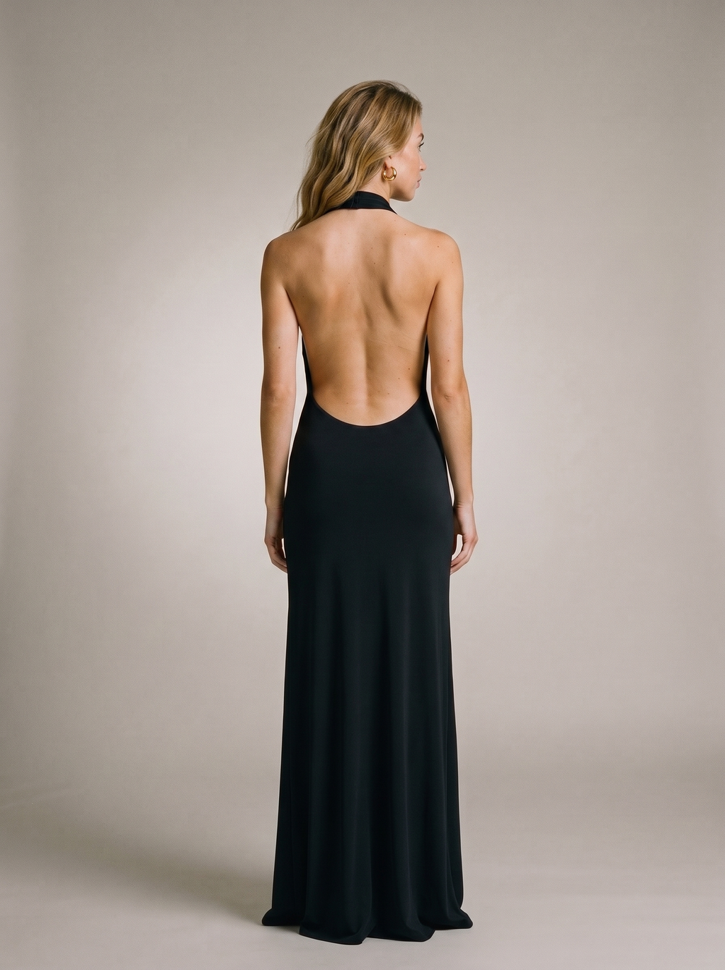 Flora — Split Backless Halter Neck Maxi Dress, back view