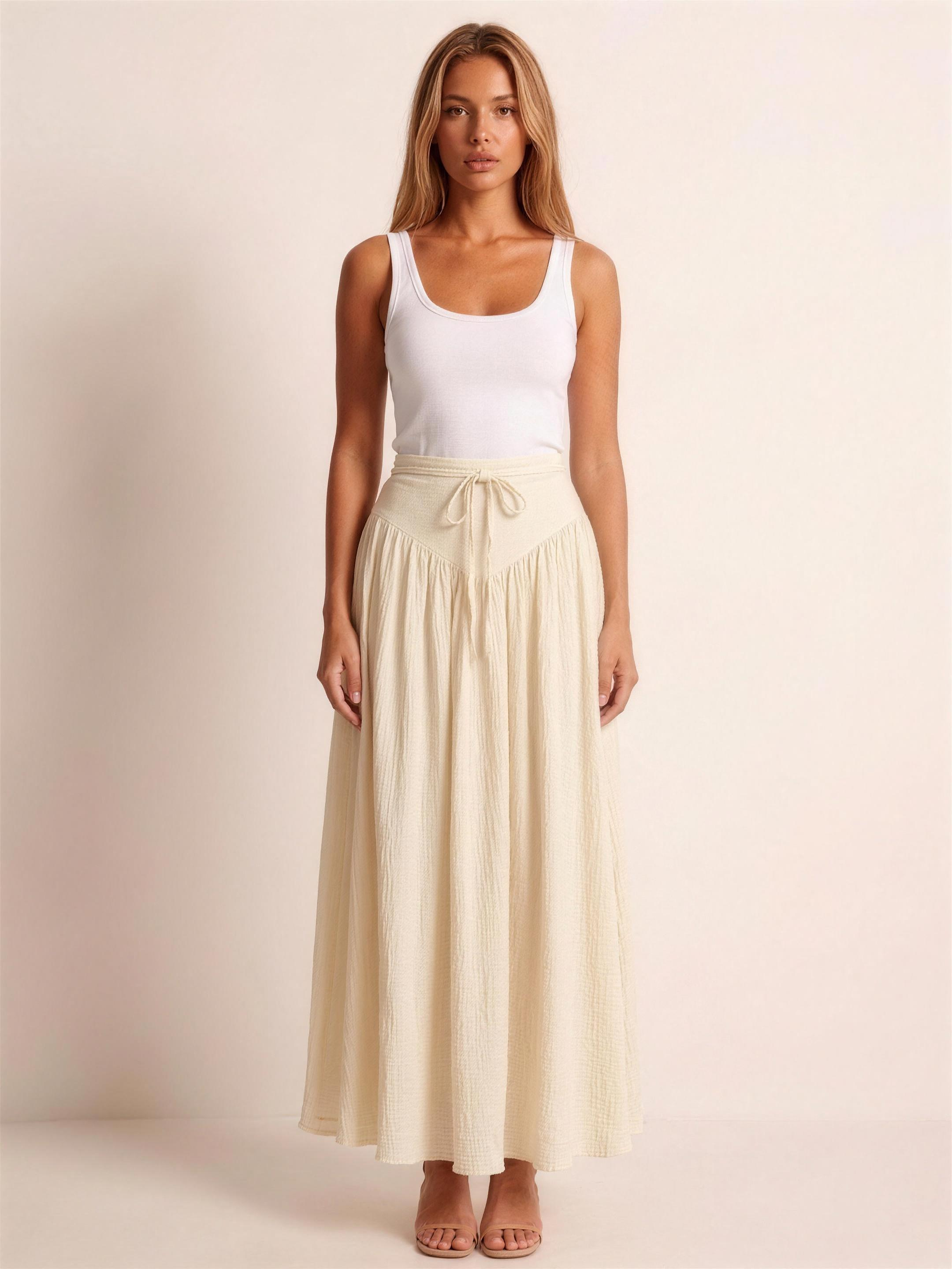 Positano — Tied Flowy Maxi Skirt, front view