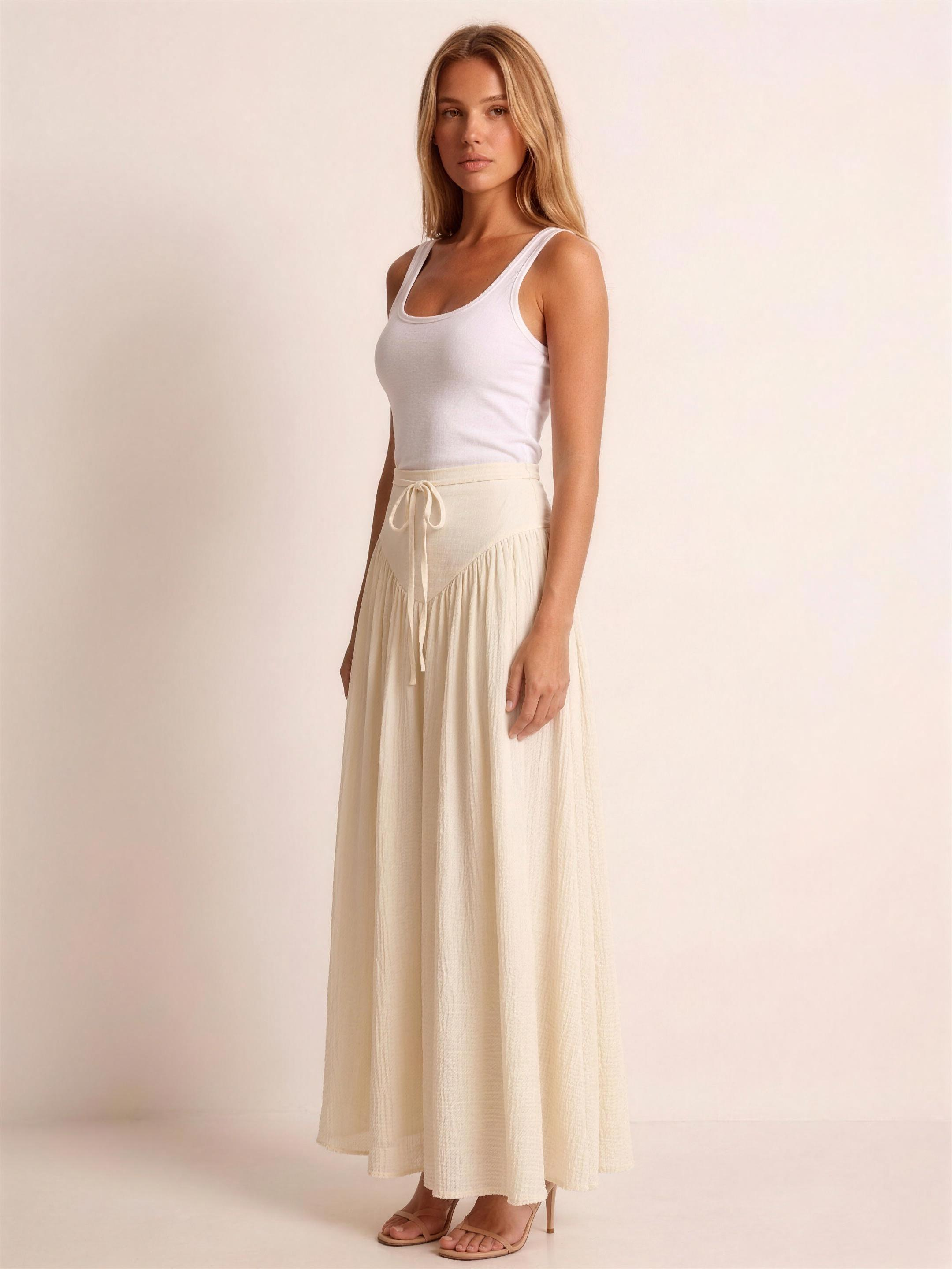 Positano — Tied Flowy Maxi Skirt, three-quarter view