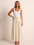 Positano — Tied Flowy Maxi Skirt, front view, hand on hip