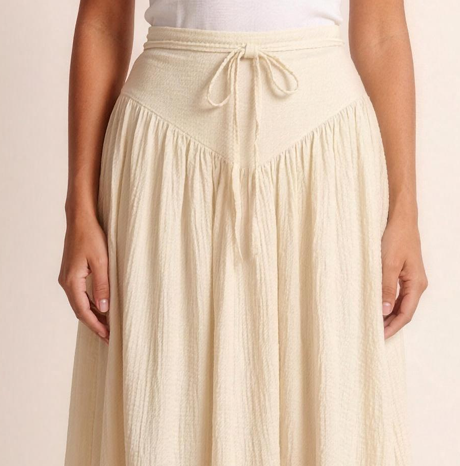 Positano — Tied Flowy Maxi Skirt, fabric detail